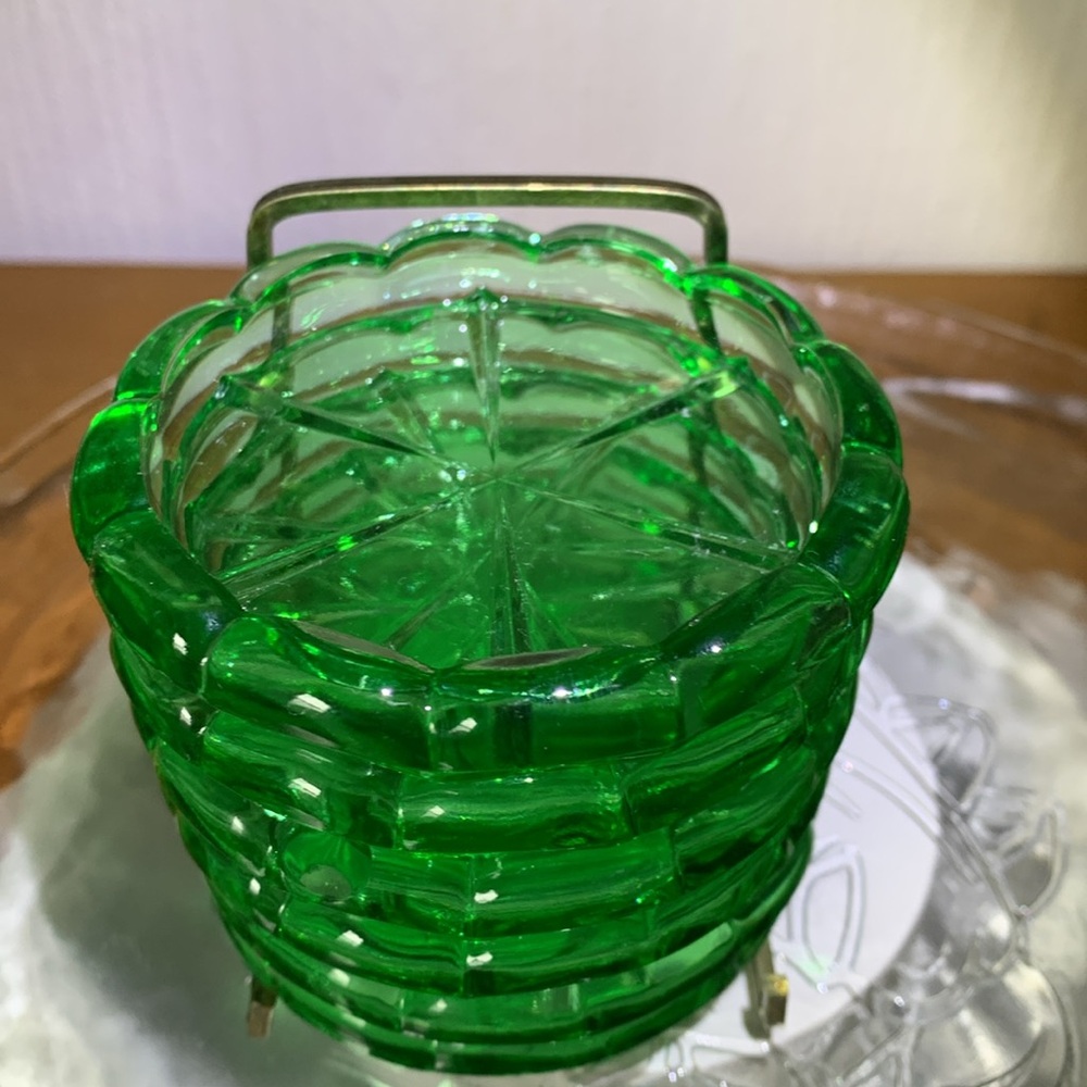 Hazel-Atlas Green Coasters with Rayed Center Vintage set of 6 - PRETTY & RARE - Picture 8 of 8